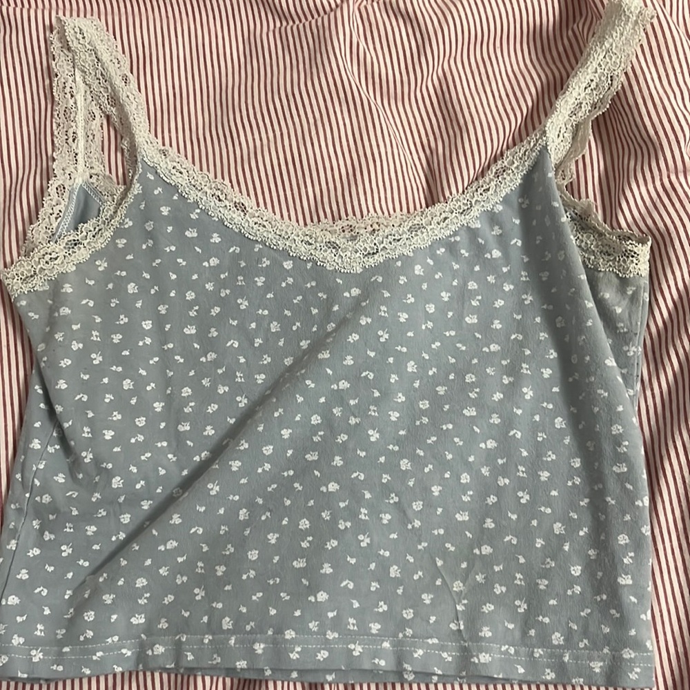 Brandy Melville Floral Blue Lace Tank